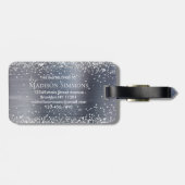 Silver Grey Glitter Brushed Metal Monogram Script Bagagelabel (Achterkant horizontaal)
