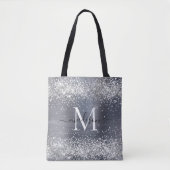 Silver Grey Glitter Brushed Metal Monogram Script Draagtas (Voorkant)