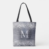 Silver Grey Glitter Brushed Metal Monogram Script Draagtas (Achterkant)