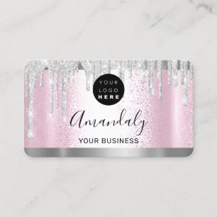 Silver Grey Glitter Drift Lijst Qr Code Logo Roze Visitekaartje