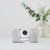 Silver Grey Glitter Drift Lijst Qr Code Logo Visitekaartje (Staand voorkant)