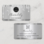Silver Grey Glitter Drift Lijst Qr Code Logo Visitekaartje (Voorkant / Achterkant)