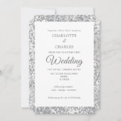 Silver Grey Glitter Elegante Chic Wedding Kaart (Voorkant)