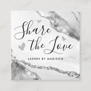 Silver Grey Glitter Marble Agate Chic Monogram Aanbevelingskaartje