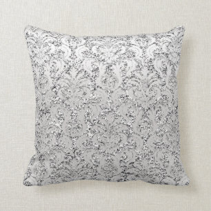 Silver Grey Glitter Metallic Damask Royal Kussen