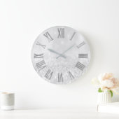 Silver Grey Glitter Minimal Metallic Roman Nummers Grote Klok (Huis)