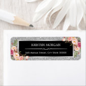 Silver Grey Glitter Sparkles Classy Pink Floral Etiket (Insitu)