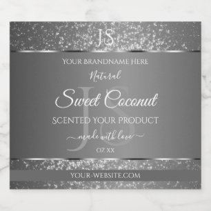 Silver Grey Glitter Stars Initialen Productlabels Likeurfles Etiket