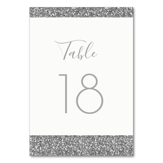 Silver Grey Glitter Table Number Flat Card Kaart (Voorkant)