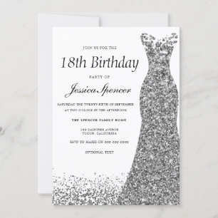 Silver Grey Glitter Womans 18th Birthday Party Kaart
