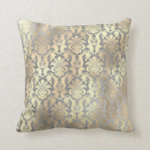 Silver Grey Gold Damask Antonietta Champaigne Kussen