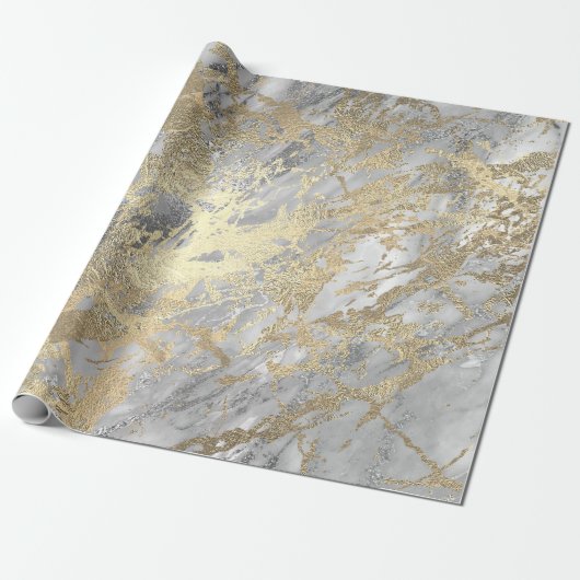Silver Grey Gold Marble Shiny Metallic Stroke Lux Cadeaupapier (Uitgerold)