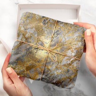 Silver Grey Gold Marble Shiny Metallic Stroke Lux Cadeaupapier