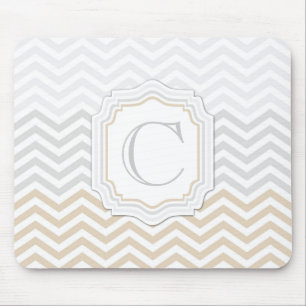 Silver Grey Gold Monogram Chevron Muismat