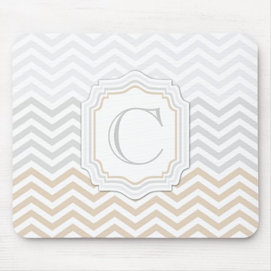 Silver Grey Gold Monogram Chevron Muismat (Voorkant)