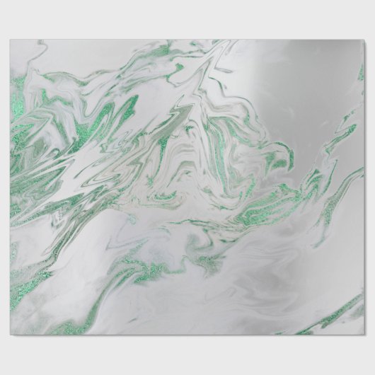 Silver Grey Green Emerald Mint Marble Shiny Glam Cadeaupapier (Vlak)