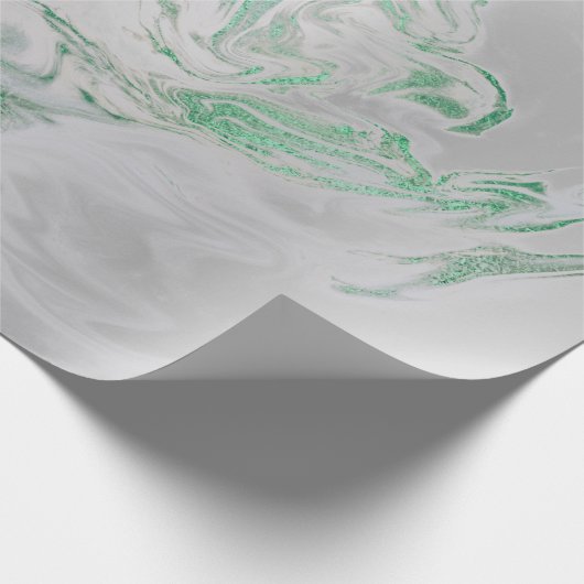 Silver Grey Green Emerald Mint Marble Shiny Glam Cadeaupapier (Hoek)