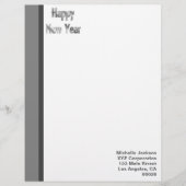Silver Grey Happy Nieuwjaar Custom Briefhoofd (Voorkant)