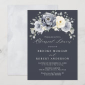 Silver Grey Ivory Floral Winter Rehearsal Dinner Kaart (Voorkant / Achterkant)