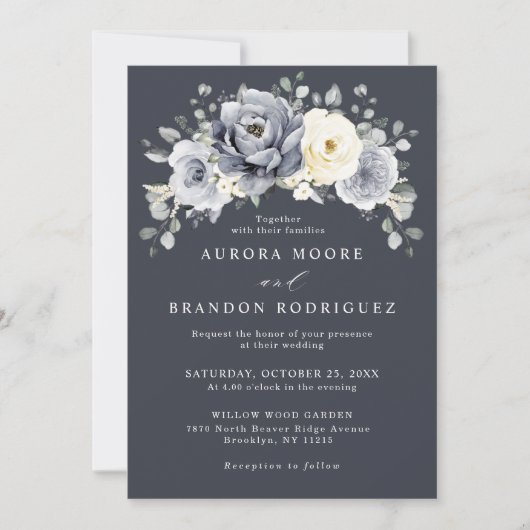Silver Grey Ivory Floral Winter Rustic Wedding IV Kaart (Voorkant)