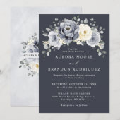 Silver Grey Ivory Floral Winter Rustic Wedding IV Kaart (Voorkant / Achterkant)