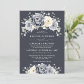 Silver Grey Ivory Floral Winter Rustic Wedding IV Kaart (Staand voorkant)