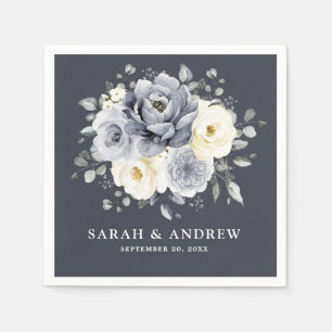 Silver Grey Ivory Floral Winter Rustic Wedding Nap Servet