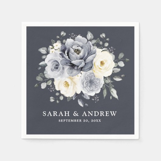 Silver Grey Ivory Floral Winter Rustic Wedding Nap Servet (Voorkant)