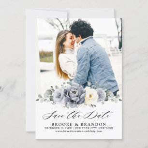 Silver Grey Ivory Floral Winter Rustic Wedding Sav Save The Date