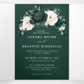 Silver Grey Ivory Floral Winter Rustic Wedding Tri Drieluik Aankondiging (Binnenkant midden)