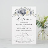 Silver Grey Ivory Floral Winter Wedding Programme (Debout devant)