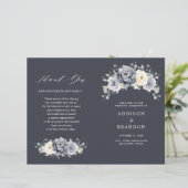 Silver Grey Ivory Floral Winter Wedding Programme (Debout devant)