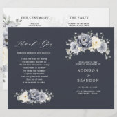 Silver Grey Ivory Floral Winter Wedding Programme (Devant / Derrière)