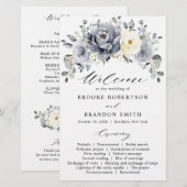 Silver Grey Ivory Floral Winter Wedding Programme (Devant / Derrière)