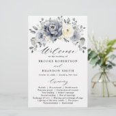 Silver Grey Ivory Floral Winter Wedding Programme (Debout devant)