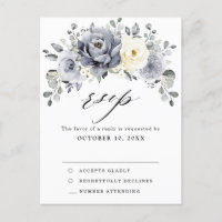 Silver Grey Ivory Floral Winter Wedding RSVP