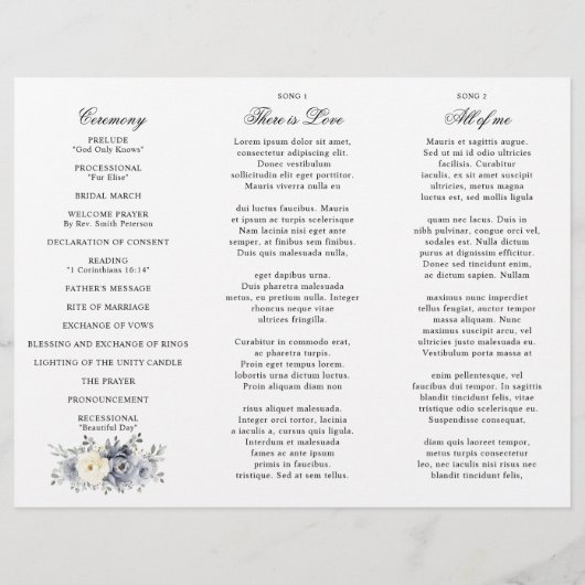 Silver Grey Ivory Programme de mariage hivernal à  (Dos)