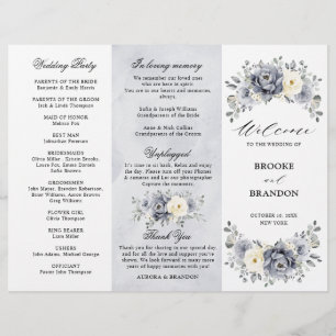 Silver Grey Ivory Winter Wedding Tri-Fold Programm