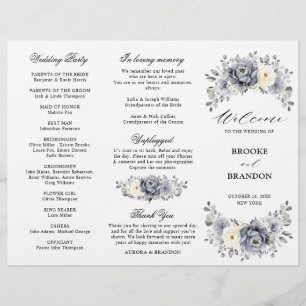 Silver Grey Ivory Winter Wedding Tri-Fold Programm