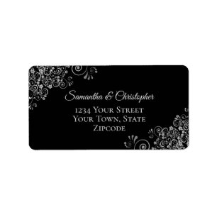Silver Grey Lace op Black Elegant Weddenschap Addr Etiket