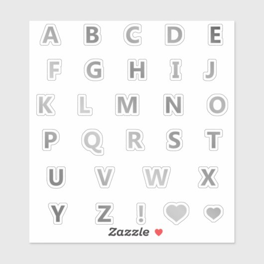 Silver Grey Letters Monogram Sticker Pack Alphabet (Vel)