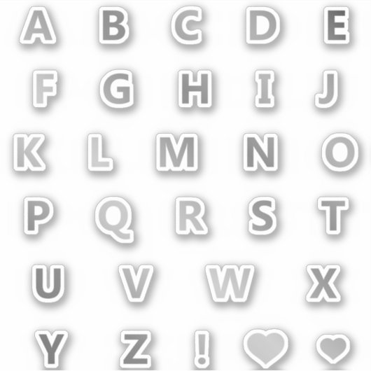 Silver Grey Letters Monogram Sticker Pack Alphabet (Voorkant)