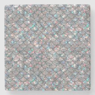 Silver Grey Mermaid Fish Scales Holografisch Stenen Onderzetter