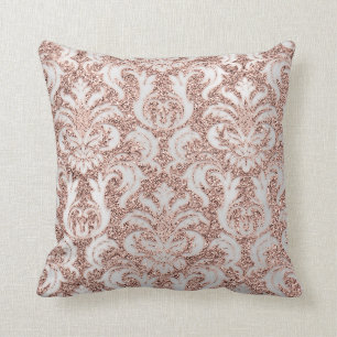 Silver Grey Metal Damask Roos Roze Blush Glitter Kussen