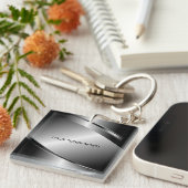 Silver Grey Metallic look-Stainless Steel Pattern Sleutelhanger (Voorkant Rechts)