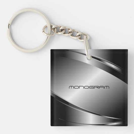 Silver Grey Metallic look-Stainless Steel Pattern Sleutelhanger (voorkant)