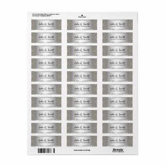 Silver Grey Metallic Pattern Floral Swirls 2 Etiket (Full Sheet)