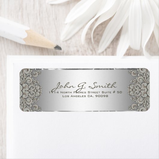 Silver Grey Metallic Pattern Swirls Etiket (Insitu)