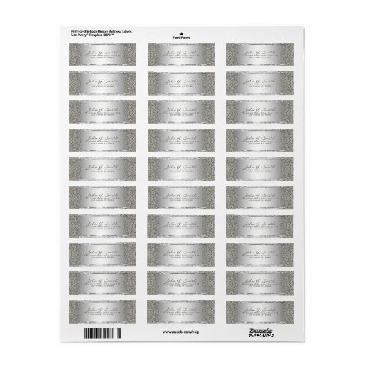 Silver Grey Metallic Pattern Swirls Etiket (Full Sheet)