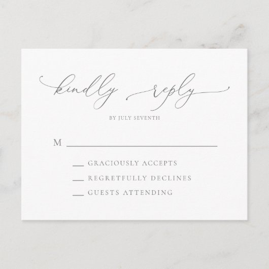 Silver Grey Modern Minimalist Wedding RSVP Briefkaart (Voorkant)